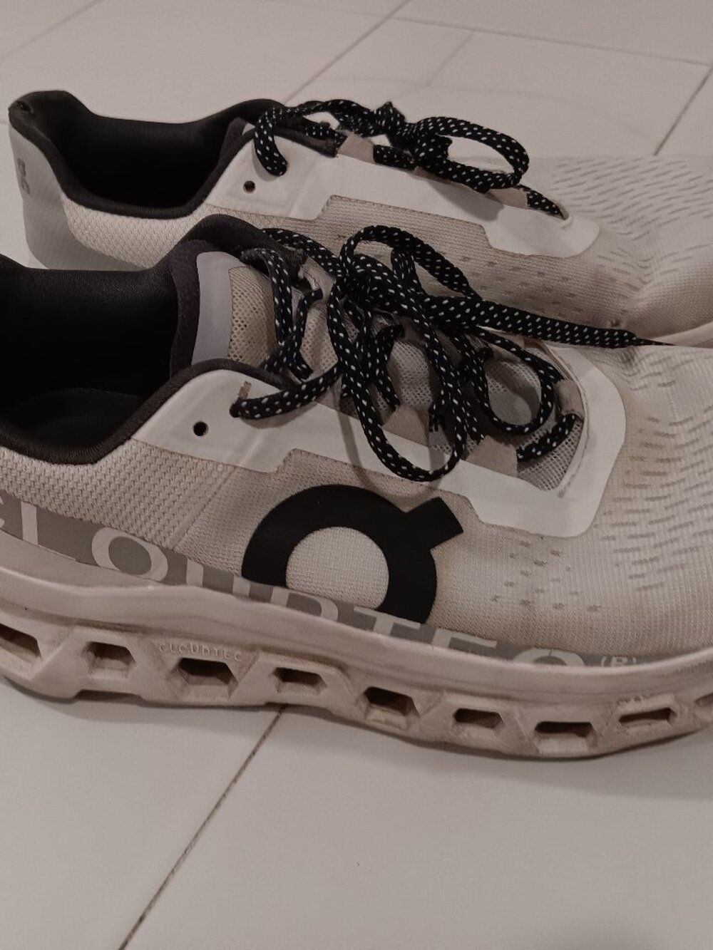 On Cloudmonster running shoes / White & Black / Size W10